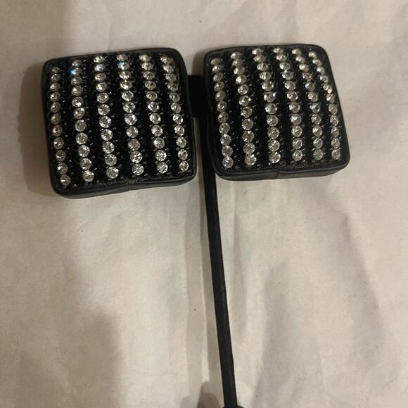 Earrings Jose BARRA Blk & Crystal earrings square clip light weight - Picture 1 of 3